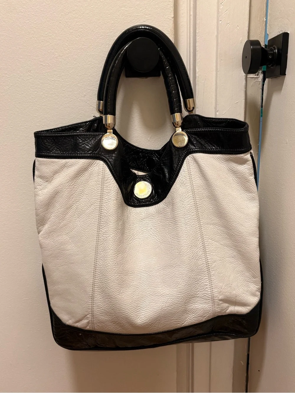 Jill Stuart white and black XL leather tote bag